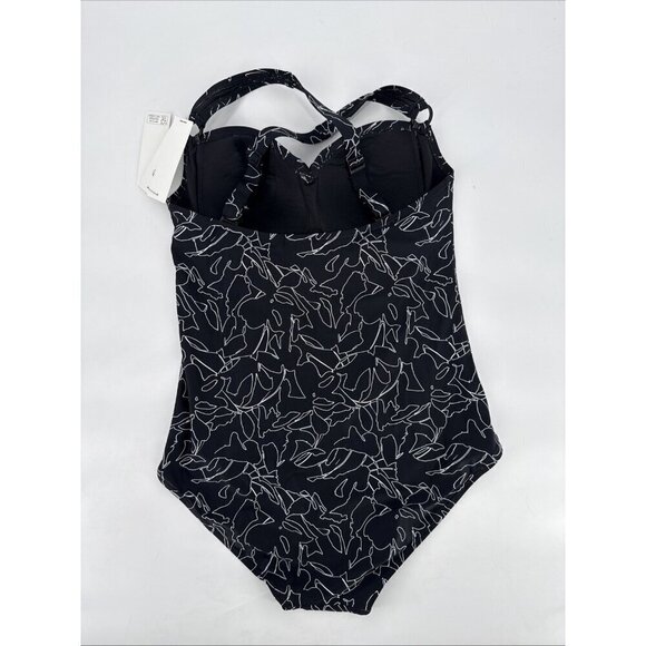 DKNY Women's Size XL Black White Sweetheart Twist Front One Piece Swimsuit New - Picture 5 of 11